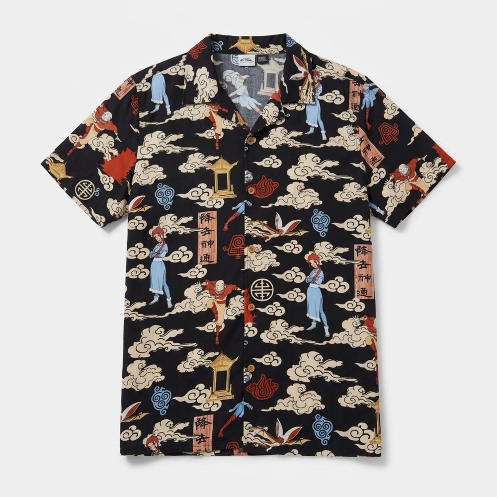 Avatar The Last Airbender Shirt Men's Large Aang Appa Nickelodeon Button Up